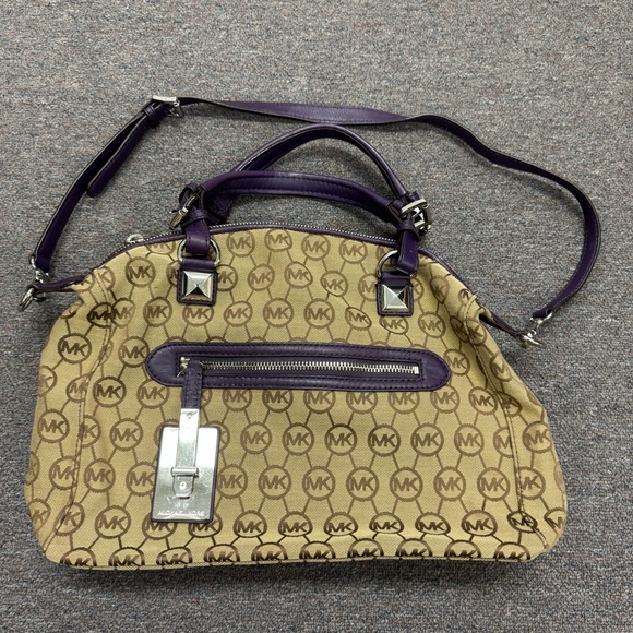 Michael Kors Tan and Purple Satchel - Picture 1 of 8